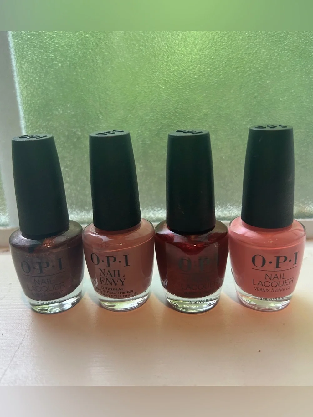 OPI Nail Polish Set - Shimmery Brown, Mauve, Deep Red, Rose Pink
